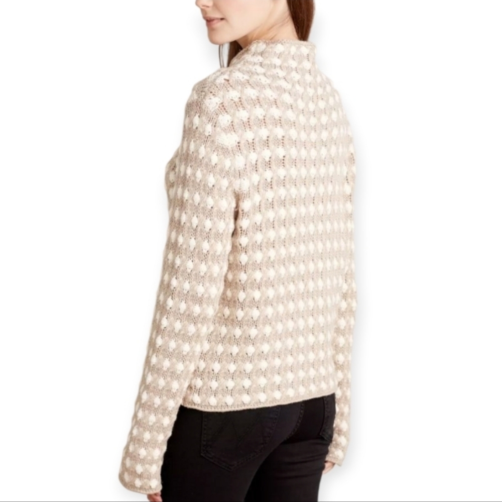 Anthropologie Sleeping On Snow Mockneck Popcorn Stitch Taupe Cream Knit Sweater - Picture 12 of 17